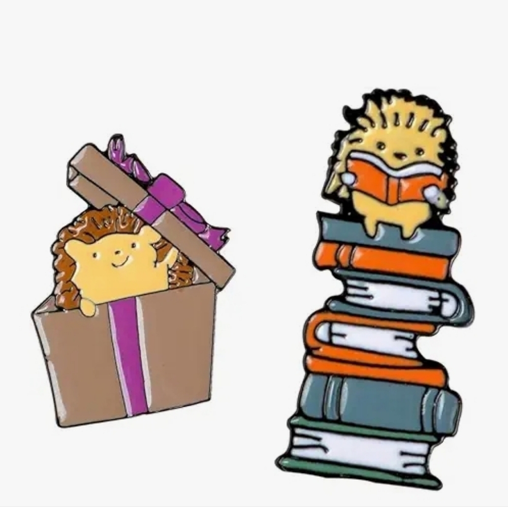 Cute Hedgehog Enamel Pins Set - Yellow & Brown Hedgehog Designs